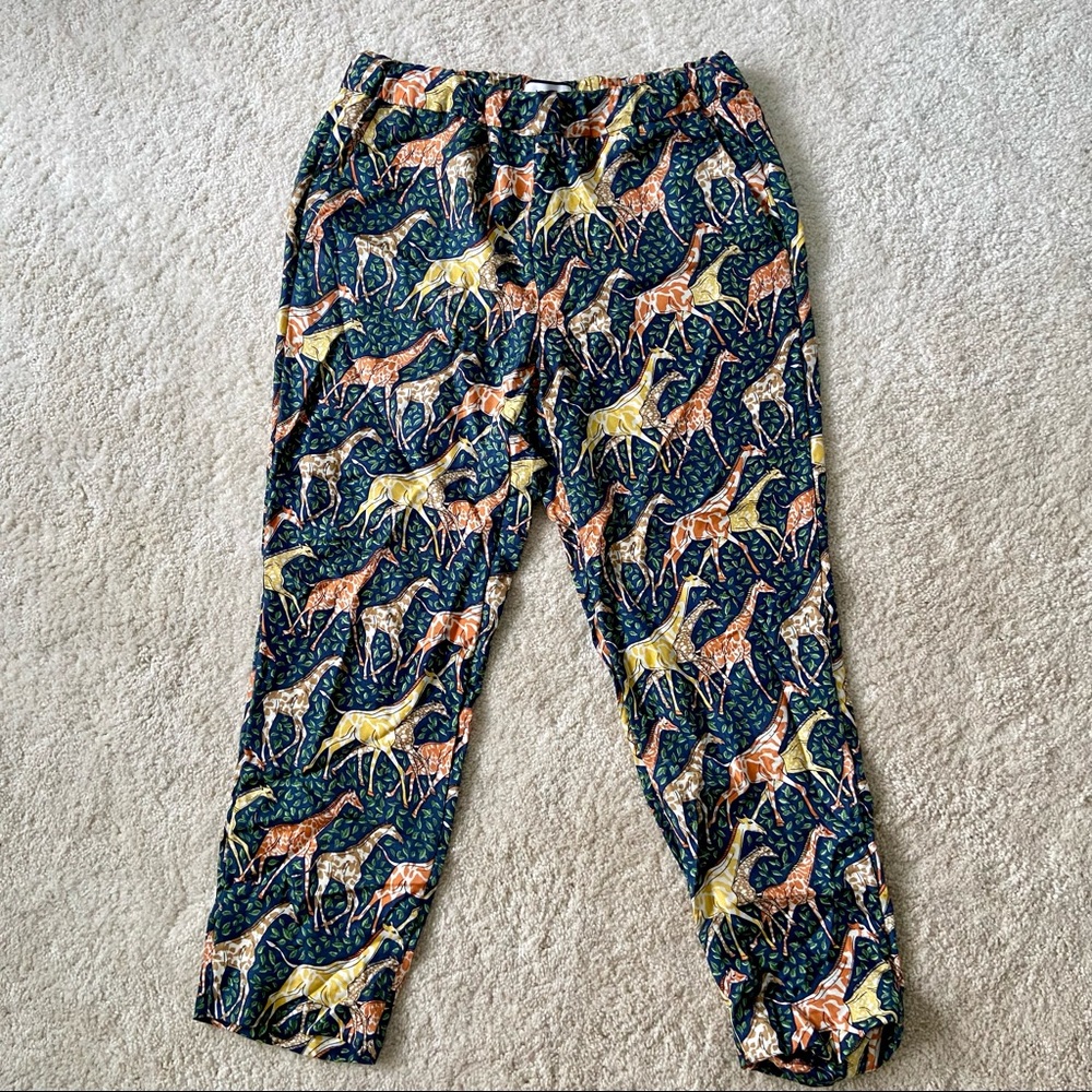 J. Crew Collection Silk Twill Pull On Pants Giraffes